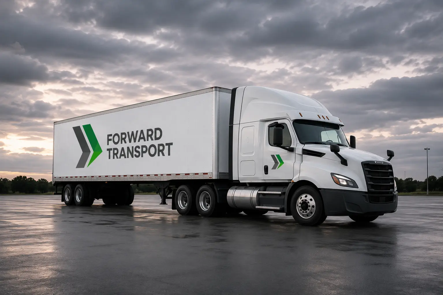 Forward Transport dry-van truck on an open interstate highway